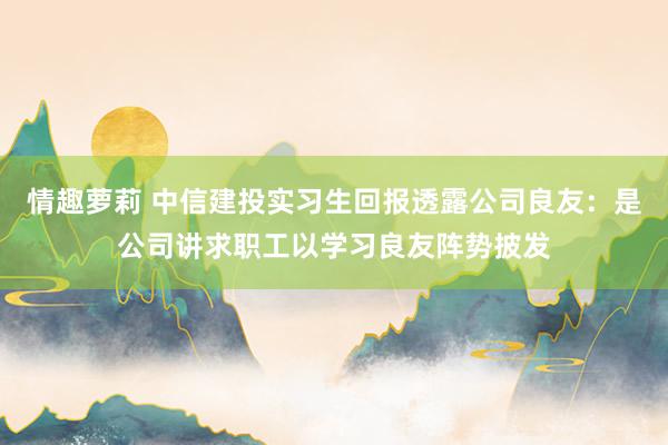 情趣萝莉 中信建投实习生回报透露公司良友：是公司讲求职工以学习良友阵势披发