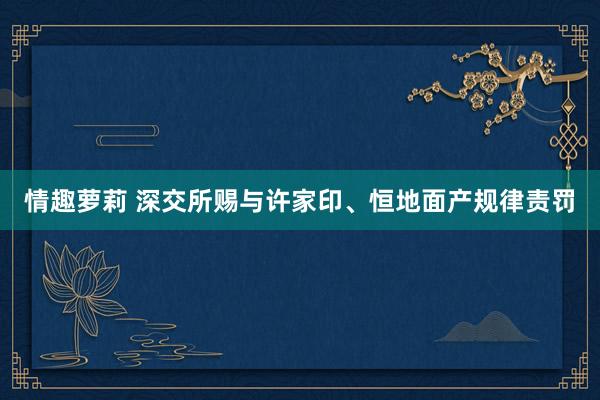 情趣萝莉 深交所赐与许家印、恒地面产规律责罚